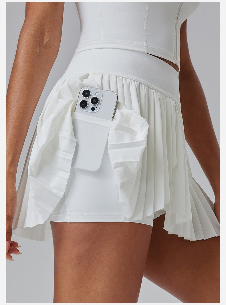 Women’s Pleated High-Waist Tennis Skirt with Built-in Shorts – Breathable Activewear for Sports & Fitness