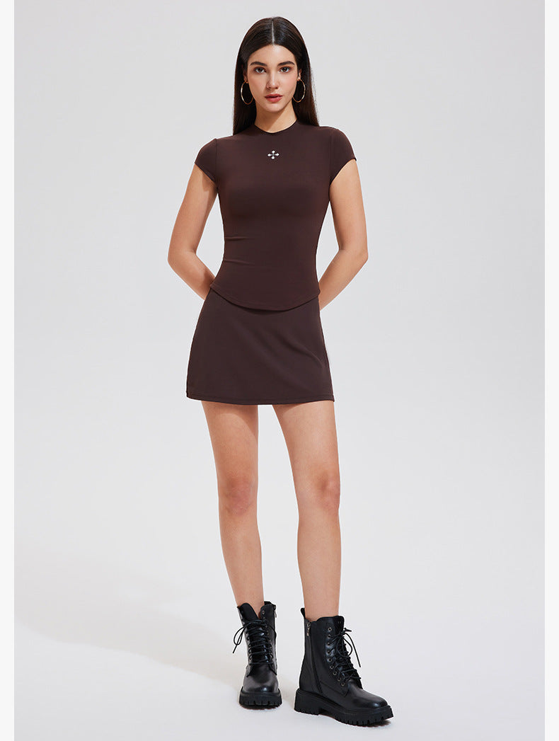 Women’s Slim Fit Active Dress – Short Sleeve Sports Top & Skirt Set for Fitness & Casual Wear