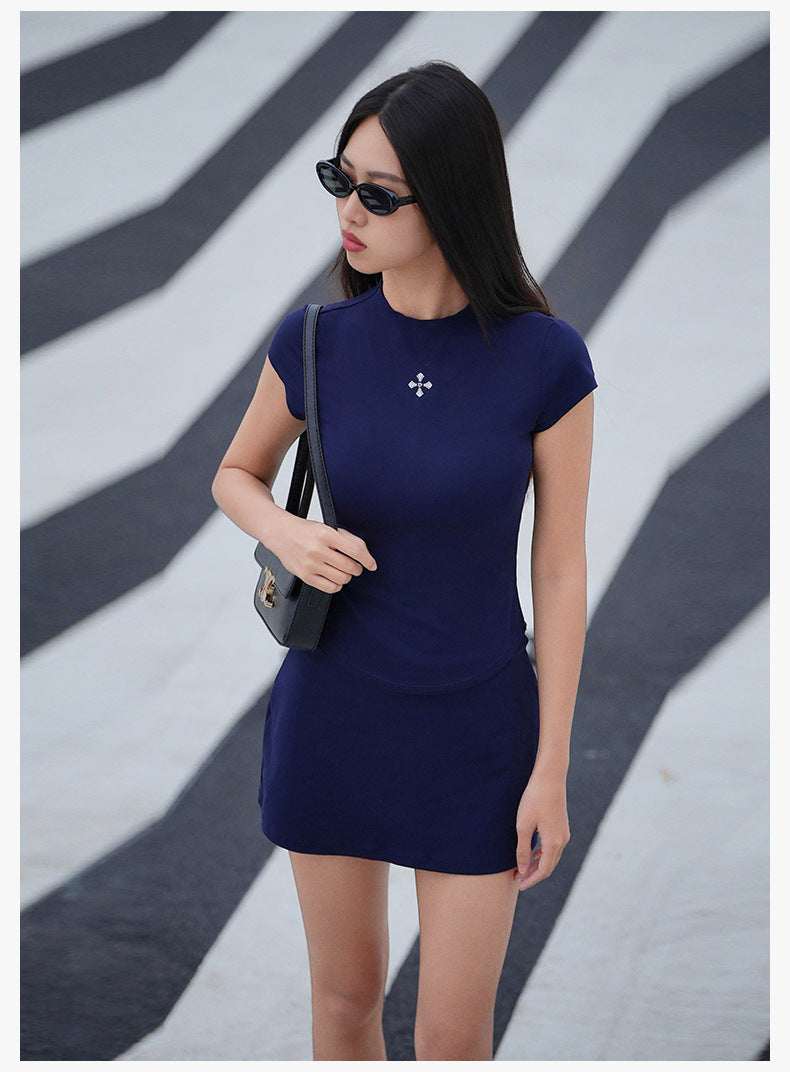 Women’s Slim Fit Active Dress – Short Sleeve Sports Top & Skirt Set for Fitness & Casual Wear