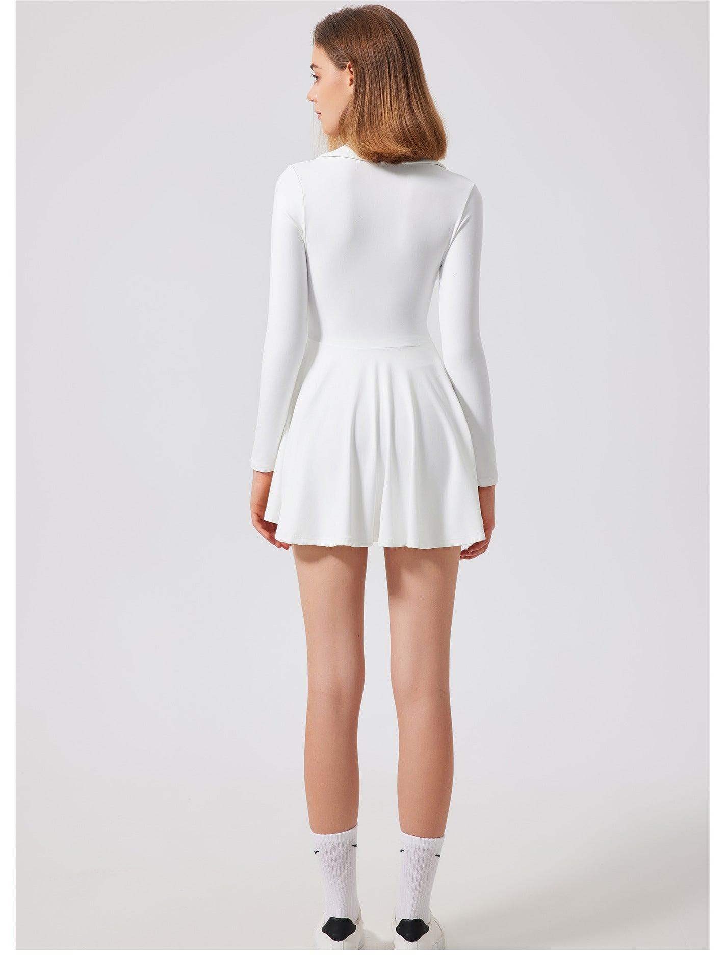 Women’s Long Sleeve Tennis Dress with Built-in Shorts – 2-Piece Activewear Set