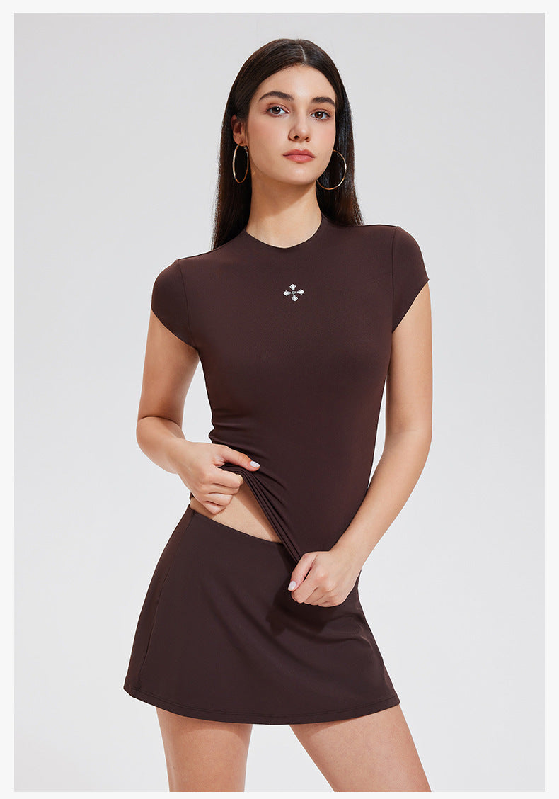 Women’s Slim Fit Active Dress – Short Sleeve Sports Top & Skirt Set for Fitness & Casual Wear