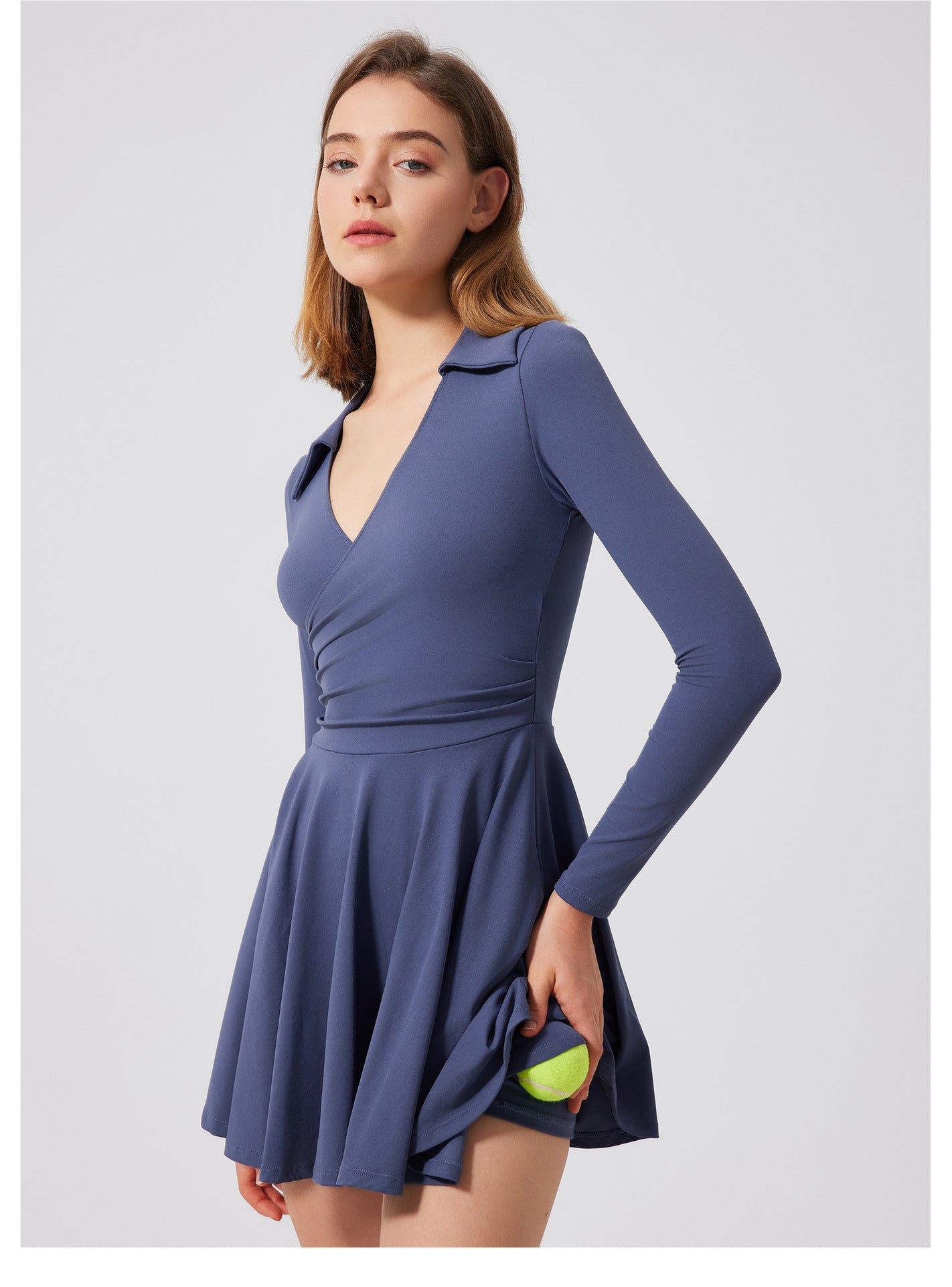 Women’s Long Sleeve Tennis Dress with Built-in Shorts – 2-Piece Activewear Set